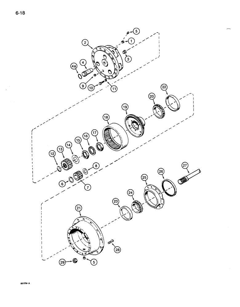 Схема запчастей Case 1085B - (6-018) - REAR DRIVE AXLE, HUBS AND SHAFTS (06) - POWER TRAIN