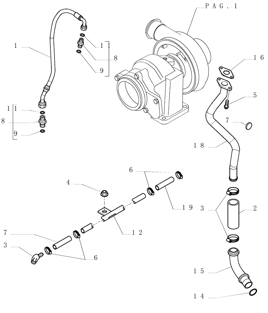 Схема запчастей Case 1850K - (0.240[02]) - TURBOCHARGER - PIPING (01) - ENGINE