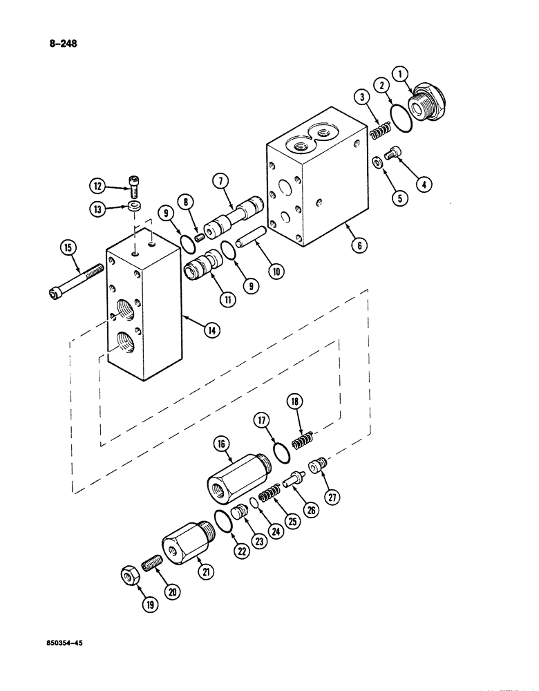 Схема запчастей Case 125B - (8-248) - PARALLEL SUPPLY CTRL. VALVE, FOR ARM CIRCUIT, P.I.N. 74251 THROUGH 74963, 21801-21868, 26801 & AFT (08) - HYDRAULICS