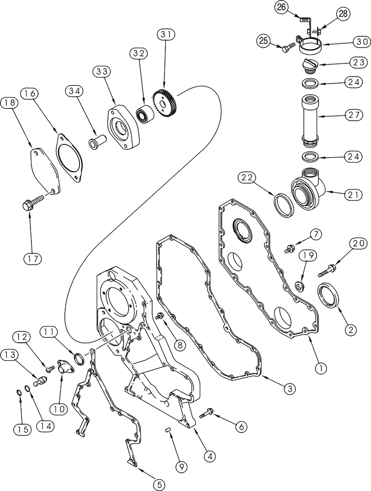 Схема запчастей Case 521D - (02-14) - FRONT GEAR COVER (02) - ENGINE