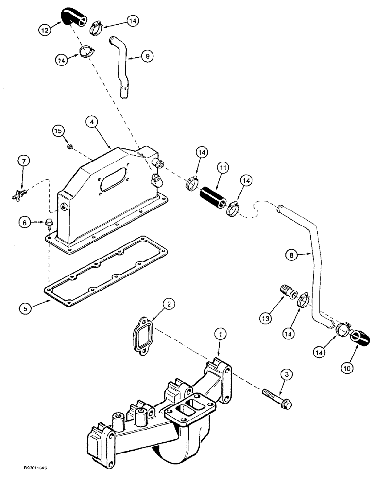 Схема запчастей Case 9020B - (2-034) - EXHAUST MANIFOLD & INTAKE AFTCOOLR,4TA-390 ENG,PRIOR TO PIN DAC02#2001,EXHST MANIFLD, INTAKE AFTRCLR (02) - ENGINE