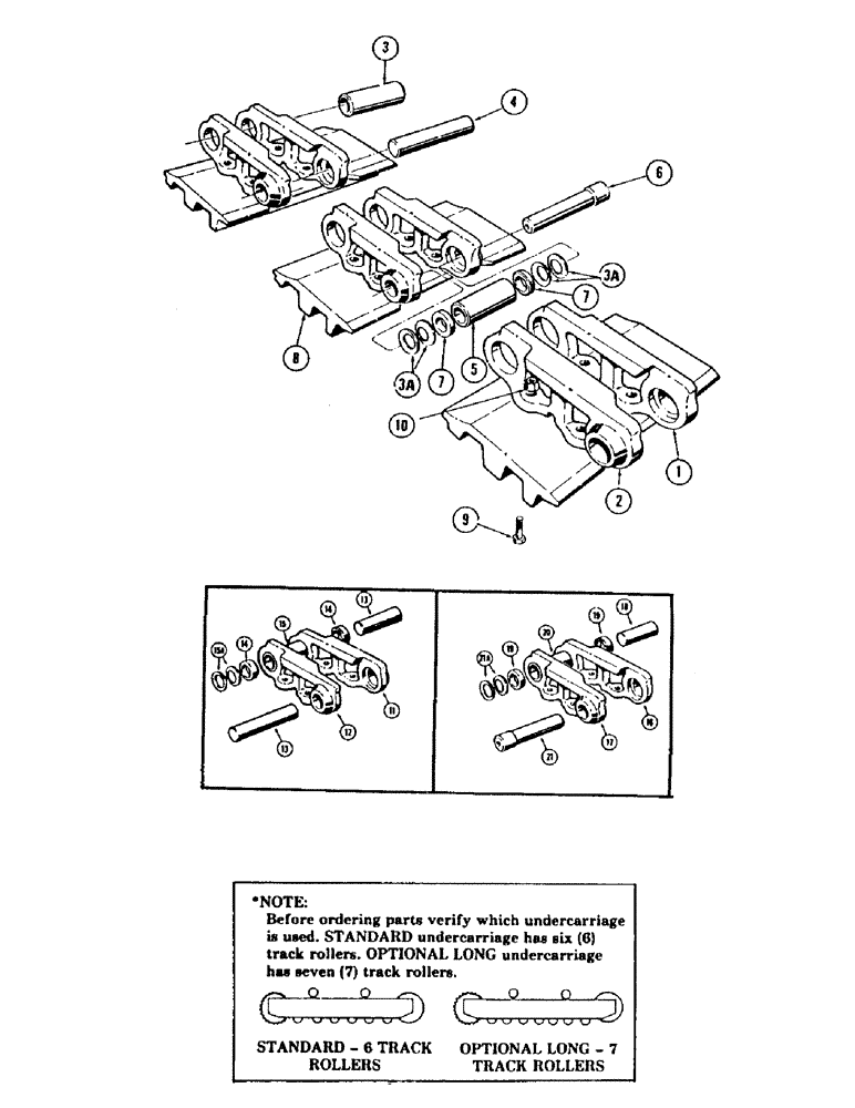 Схема запчастей Case 880B - (142) - TRACK SHOES AND LINKS, (24" WIDE TRACK ASSEMBLY), * (USED ON UNITS WITH STANDARD UNDERCARRIAGE) (04) - UNDERCARRIAGE