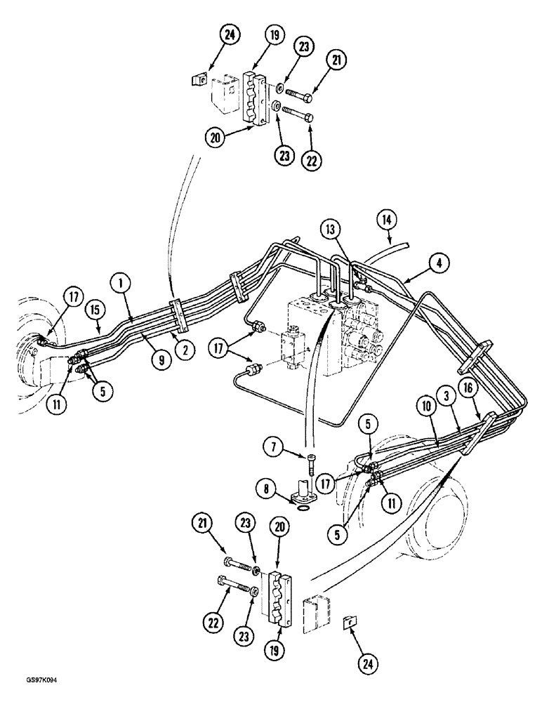 Схема запчастей Case 888 - (7-08) - TRACK DRIVE AND BRAKE HYDRAULIC LINES (07) - BRAKES