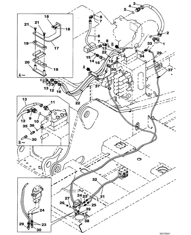 Схема запчастей Case CX210BNLC - (08-38) - HYDRAULICS, AUXILIARY - SECOND ACTING CIRCUIT, PEDAL ACTIVATED (08) - HYDRAULICS