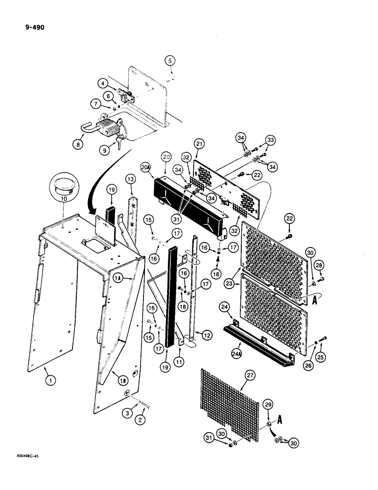 Схема запчастей Case 1455B - (9-490) - RADIATOR SHROUD AND *STANDARD (BOLT-ON) GRILLE, LOADER MODELS (09) - CHASSIS/ATTACHMENTS