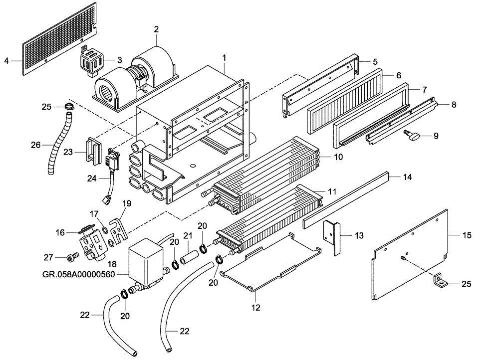 Схема запчастей Case 335 - (58A00000561[001]) - HEATER AND AIR CONDITIONING UNIT (87371222) (10) - Cab/Cowlings