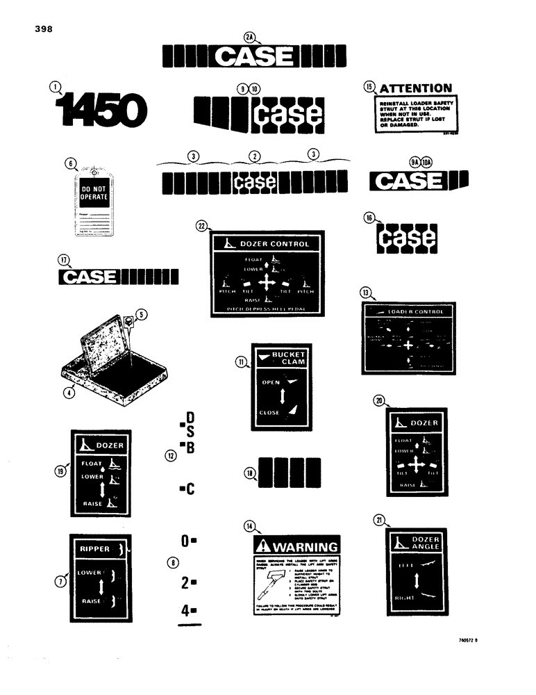 Схема запчастей Case 1450 - (398) - DECALS, LATE PRODUCTION (09) - CHASSIS/ATTACHMENTS