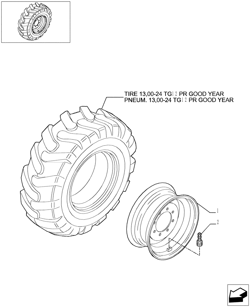 Схема запчастей Case TX842 - (9.03701[01]) - WHEELS - 13,00X24X12 PR - OPTIONAL CODE 857132401 (44) - WHEELS