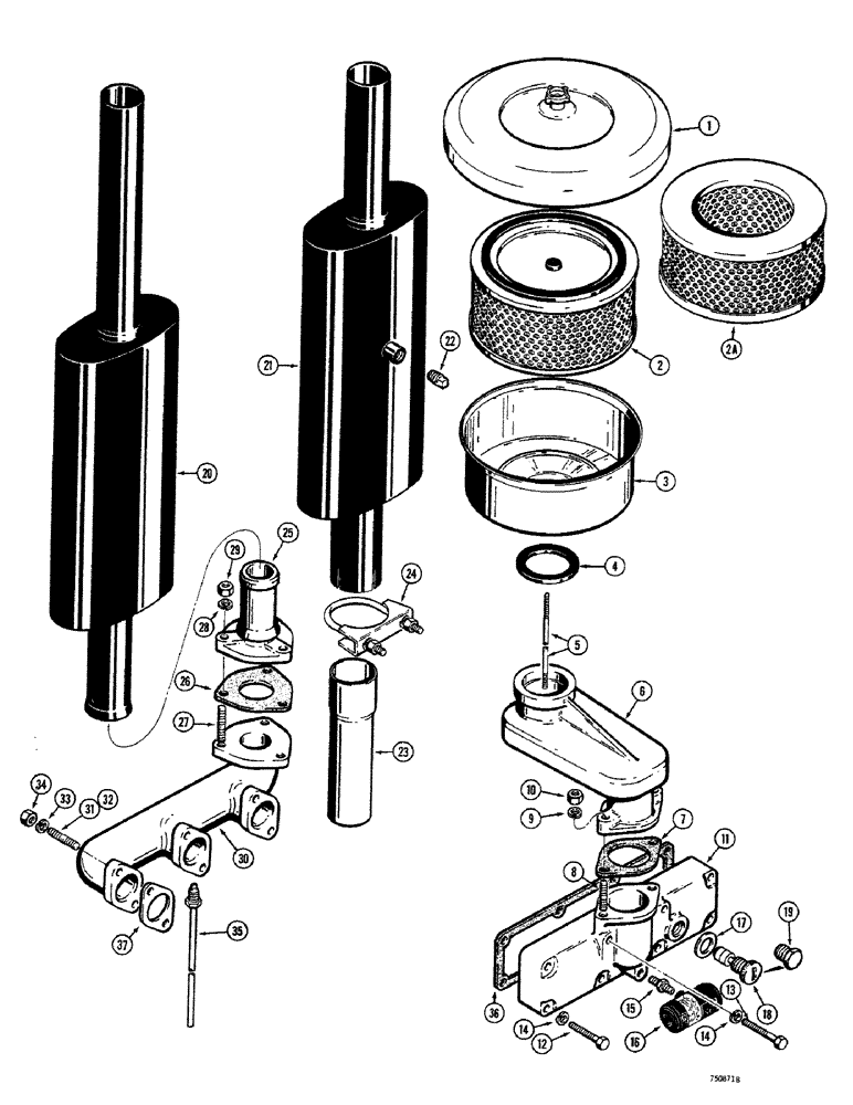 Схема запчастей Case 380CK - (020) - AIR CLEANER, MANIFOLDS AND MUFFLER 