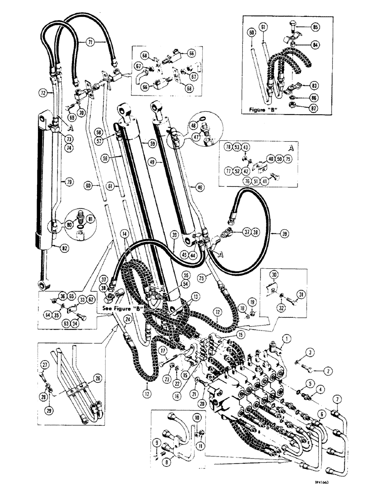 Схема запчастей Case 32 - (128) - BOOM, CROWD, AND BUCKET CYLINDER HYDRAULICS, (BEFORE BACKHOE S/N 4101401 