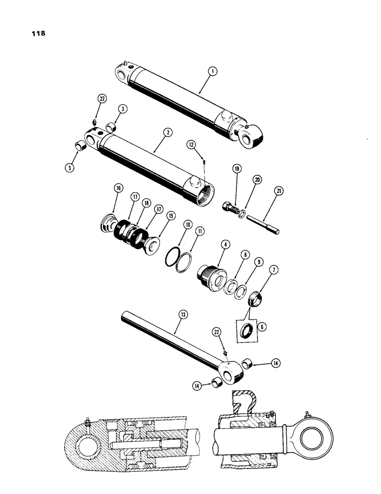 Схема запчастей Case 33 - (118) - D48962 & D49533 BOOM CYL., 4-1/2" DIA. CYL. WITH 39-3/16" STROKE 