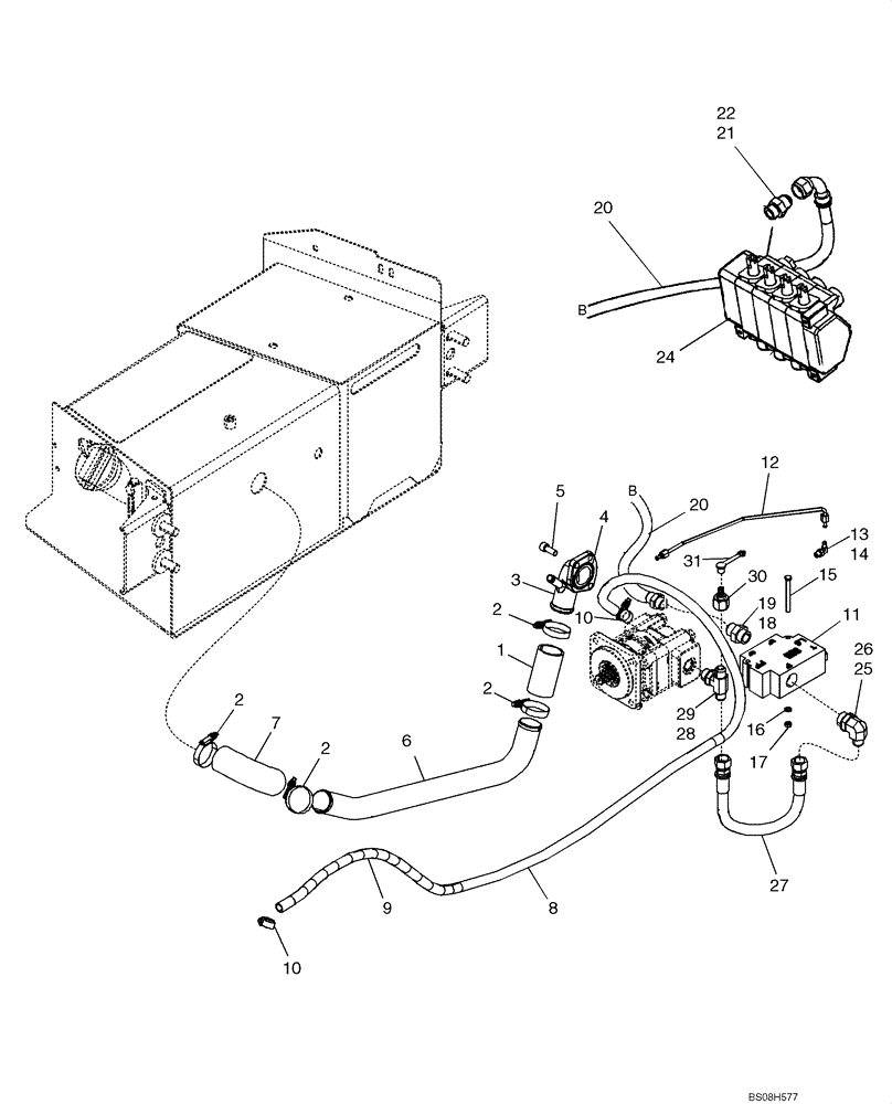 Схема запчастей Case 586G - (08-02) - HYDRAULICS - RESERVOIR TO HYDRAULIC PUMP (08) - HYDRAULICS