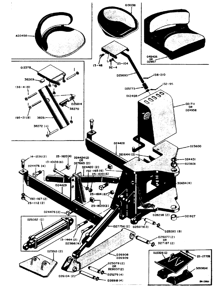 Схема запчастей Case 31 - (004) - MOUNTING PARTS, SEAT, AND STABILIZERS (WHEEL TRACTOR) BEFORE BACKHOE S/N 4065701 MOUNTING PARTS 