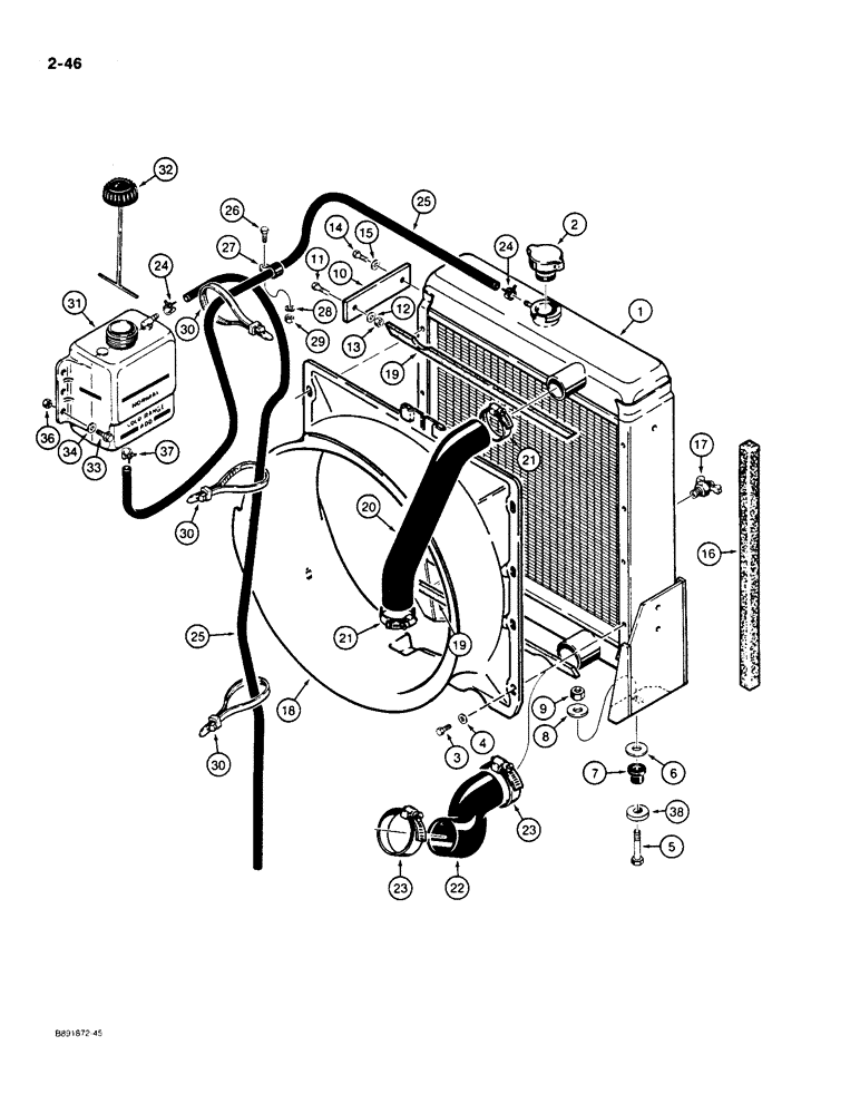 Схема запчастей Case 550 - (2-46) - RADIATOR, HOSES, AND COOLANT BOTTLE (02) - ENGINE