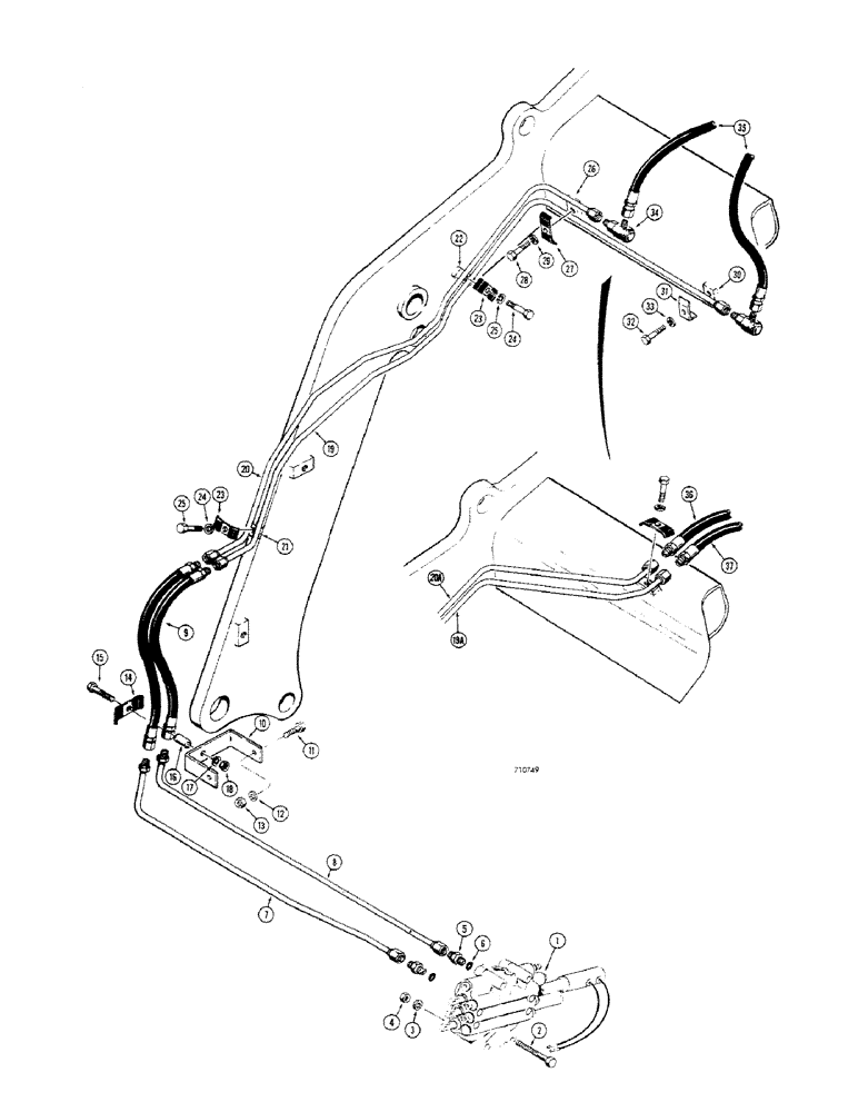 Схема запчастей Case 680CK - (190) - LOADER HYDRAULICS, CONTROL VALVE TO CLAM CYLINDERS (82) - FRONT LOADER & BUCKET