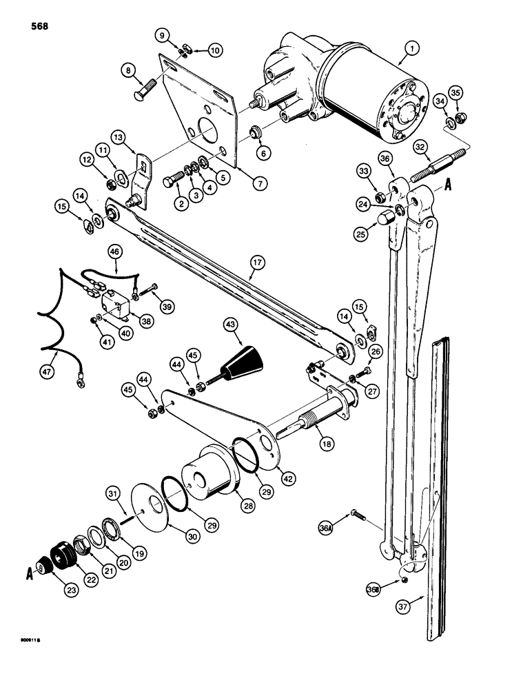 Схема запчастей Case 580D - (568) - CAB REAR WINDSHIELD WIPER (09) - CHASSIS/ATTACHMENTS