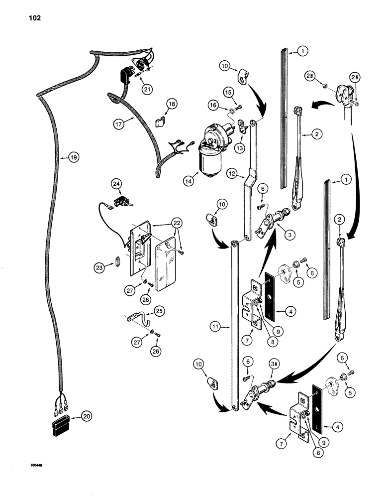 Схема запчастей Case 1280 - (102) - WINDSHIELD WIPER AND DOME LAMP (06) - ELECTRICAL SYSTEMS