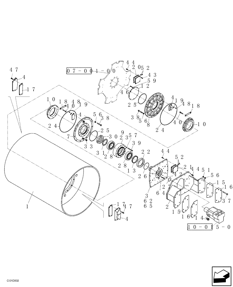 Схема запчастей Case SV216 - (12-008-00[01]) - VIBRATORY DRUM - IF USED (09) - CHASSIS/ATTACHMENTS