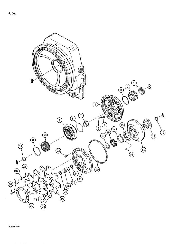 Схема запчастей Case 780D - (6-24) - TRANSMISSION IMPELLER, TURBINE, AND FLEX PLATE, 2W & 4WD MODELS (06) - POWER TRAIN