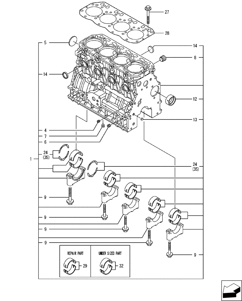 Схема запчастей Case CX50B - (08-001) - CYLINDER BLOCK (10) - ENGINE