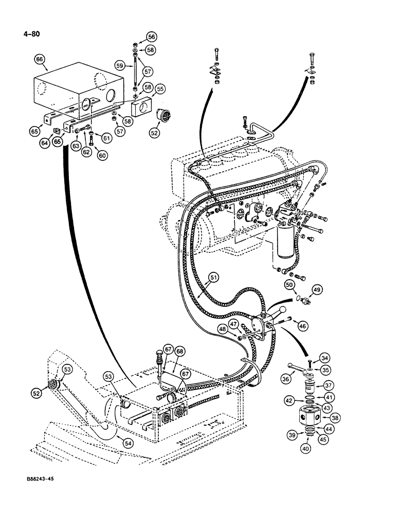 Схема запчастей Case 125B - (4-80) - HEATER AND OIL LINES TO ENGINE, P.I.N. 74858 THROUGH 74963 (04) - ELECTRICAL SYSTEMS