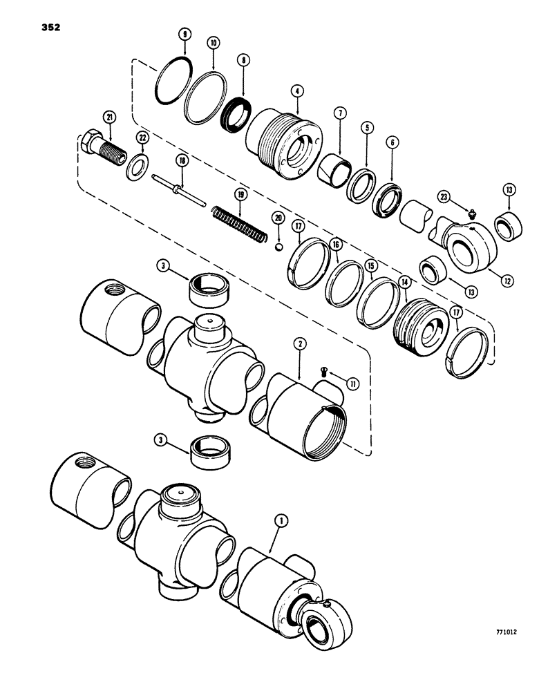 Схема запчастей Case 680E - (352) - G102214 BACKHOE SWING CYLINDER, WITH ONE PIECE PISTON (35) - HYDRAULIC SYSTEMS