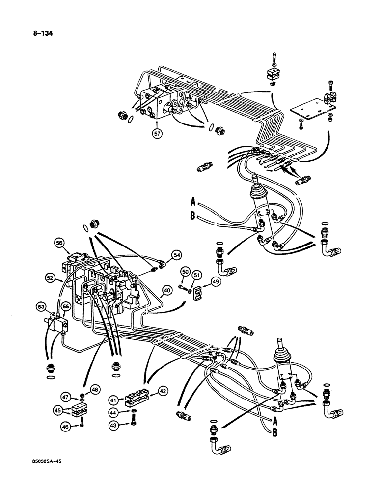 Схема запчастей Case 125B - (8-134) - HYDRAULIC CIRCUIT FOR CONTROLS, TO MAIN CONTROL VALVES, P.I.N. 74251 THROUGH 74630 (08) - HYDRAULICS