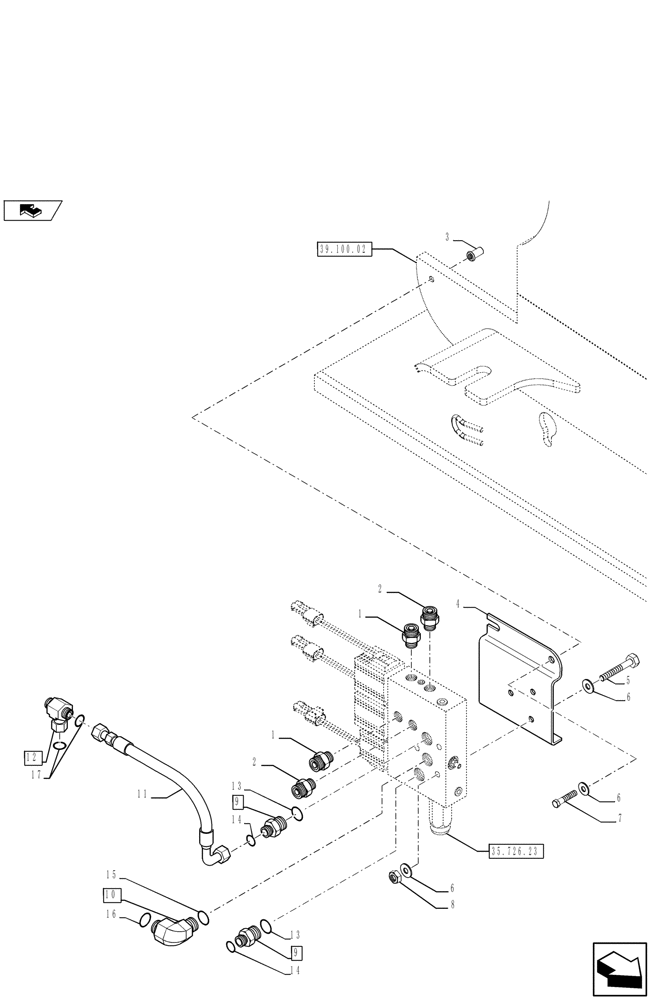 Схема запчастей Case 590SN - (35.726.22) - COUPLER VALVES FOR BHOE AND LDR COUPLER (35) - HYDRAULIC SYSTEMS