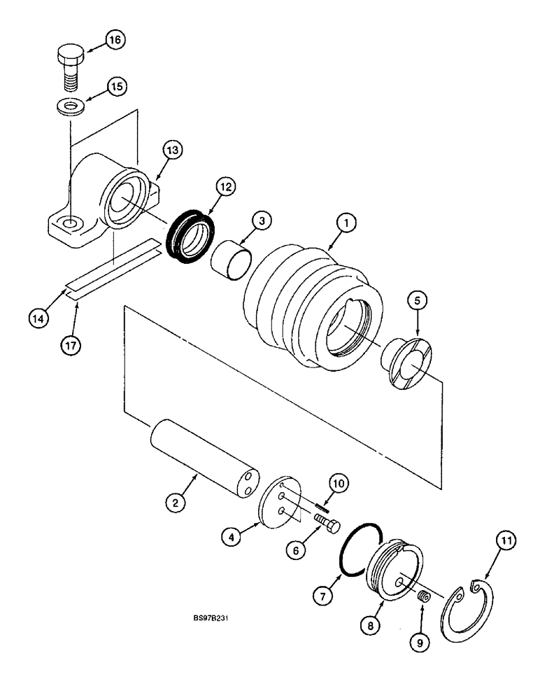 Схема запчастей Case 9040B - (5-16) - TRACK CARRIER ROLLER, ALL MODELS EXCEPT TIMBER KING MODELS (11) - TRACKS/STEERING