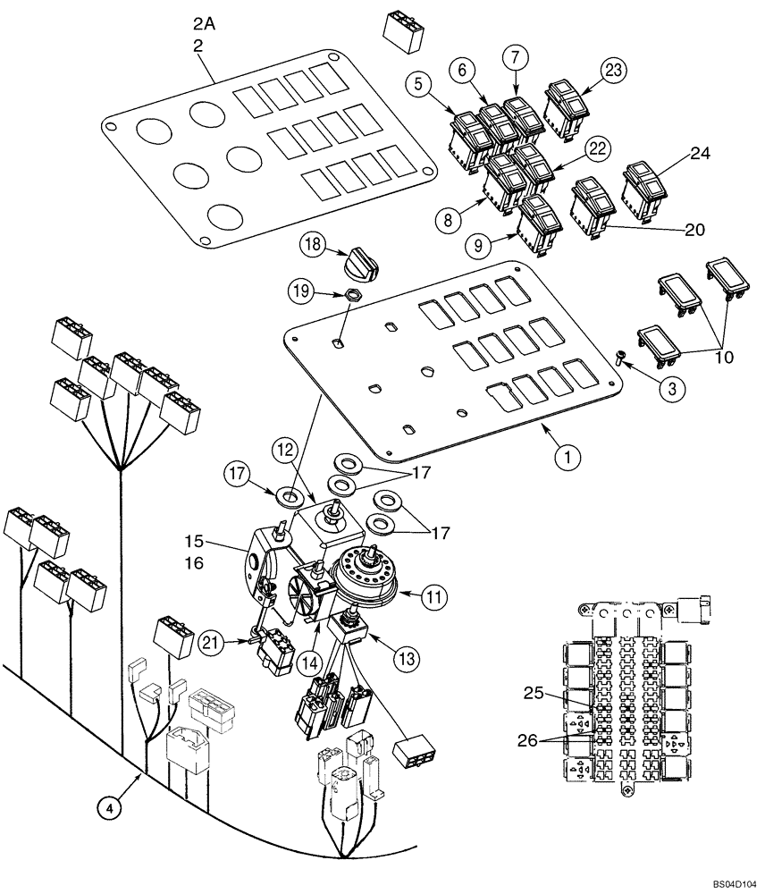 Схема запчастей Case 721D - (04-03) - PANEL, CONTROL - CAB HEATER/HEATER AND AIR CONDITIONING (04) - ELECTRICAL SYSTEMS