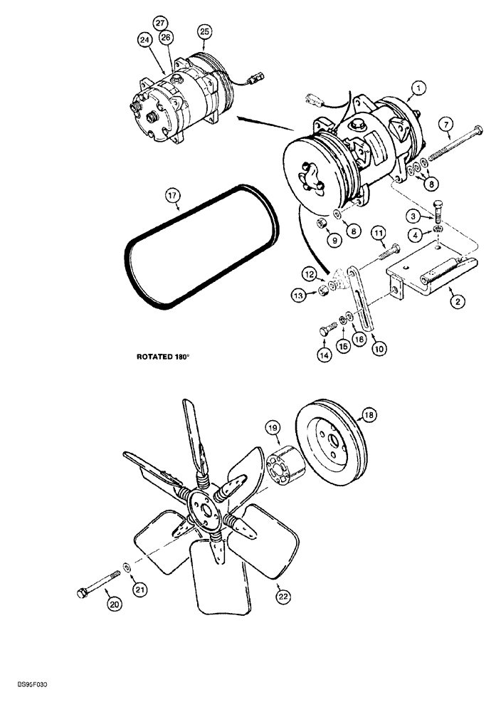 Схема запчастей Case 650G - (9-76) - AIR CONDITIONING SYSTEM - COMPRESSOR MOUNTING (09) - CHASSIS/ATTACHMENTS