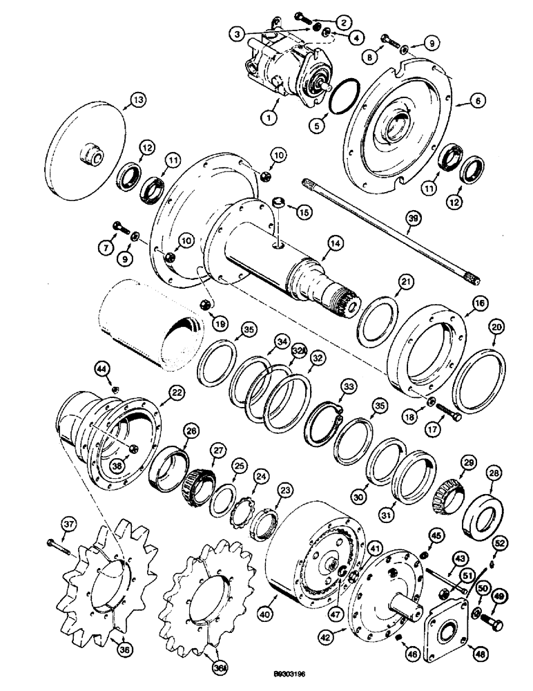 Схема запчастей Case 660 - (9-046) - TRENCHER DRIVE LINE MOUNTING, FOR ALL TRENCHERS EXCEPT INTEGRAL QUAD (09) - CHASSIS/ATTACHMENTS