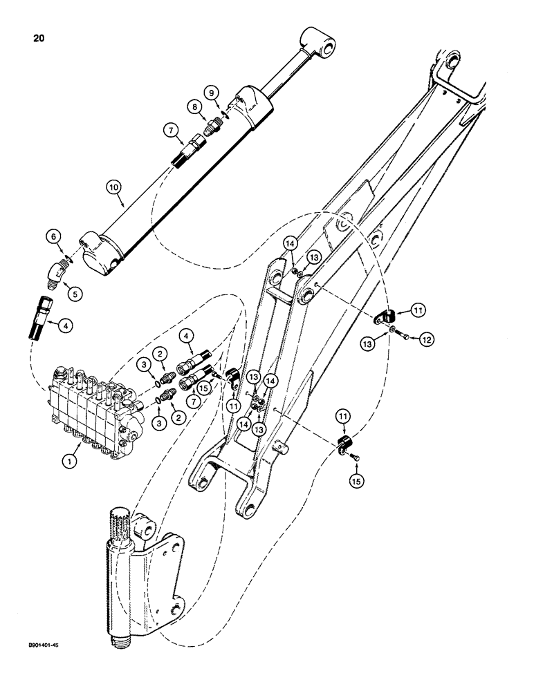 Схема запчастей Case D100XR - (7-020) - BACKHOE DIPPER CYLINDER HYDRAULIC CIRCUIT, USED ON 1835C, 1840 & 1845C UNI-LOADERS W/ KONTAK VALVE 