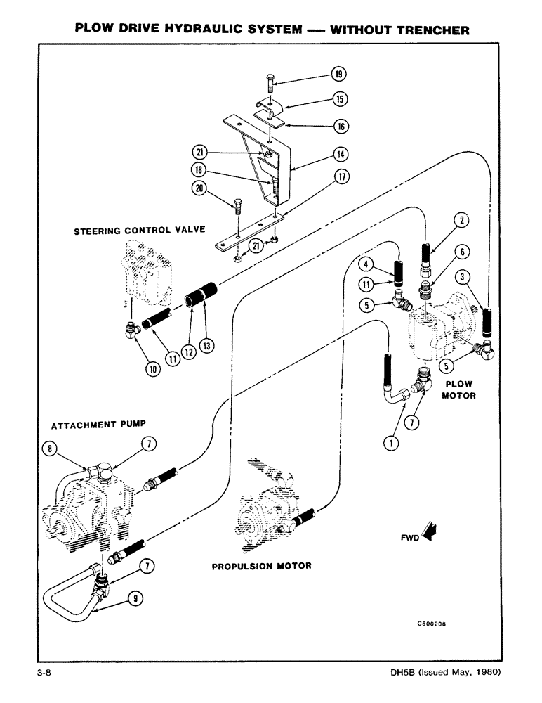 Схема запчастей Case DH5 - (3-08) - PLOW DRIVE HYDRAULIC SYSTEM - WITHOUT TRENCHER (35) - HYDRAULIC SYSTEMS