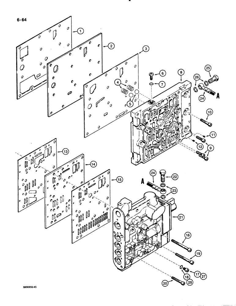 Схема запчастей Case 621 - (6-064) - TRANSMISSION ASSEMBLY, VALVE PLATES AND HYDRAULICS, P.I.N. JAK0020901 AND AFTER (06) - POWER TRAIN