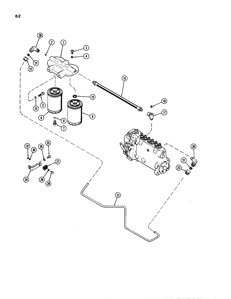 Схема запчастей Case W24B - (062) - FUEL FILTER SYSTEM, (504BD) AND (504BDT) DIESEL ENGINES (03) - FUEL SYSTEM