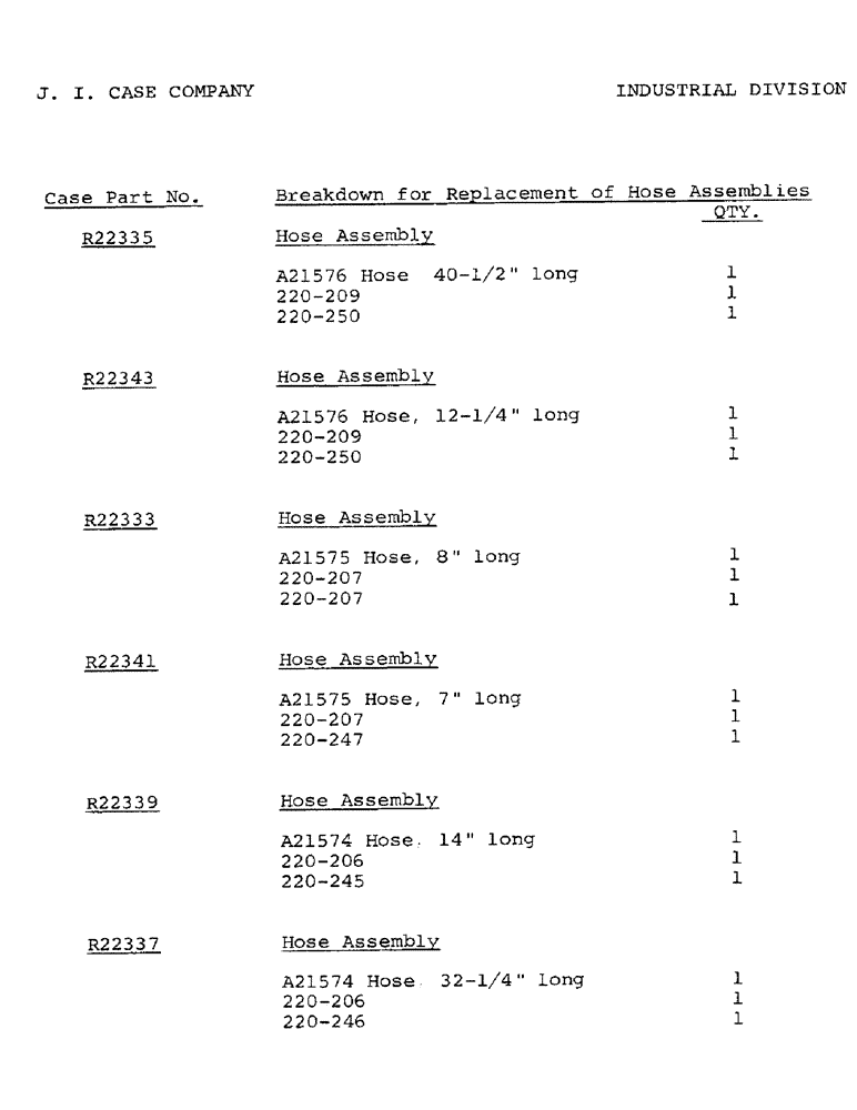 Схема запчастей Case 1000C - (001A) - BREAKDOWN FOR REPLACEMENT OF HOSE ASSEMBLIES (00) - GENERAL