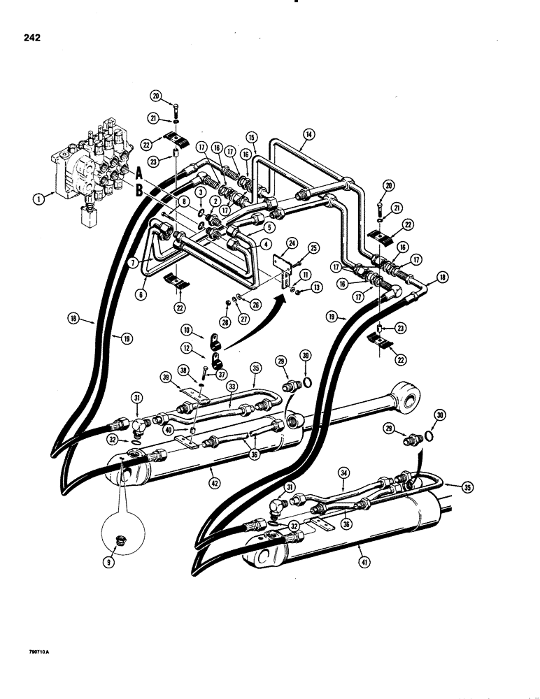 Схема запчастей Case 1150C - (242) - LOADER LIFT HYDRAULIC CIRCUIT (08) - HYDRAULICS