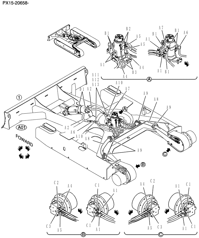 Схема запчастей Case CX36B - (400-01[1Z83]) - HYD LINES, LOW (04) - UNDERCARRIAGE