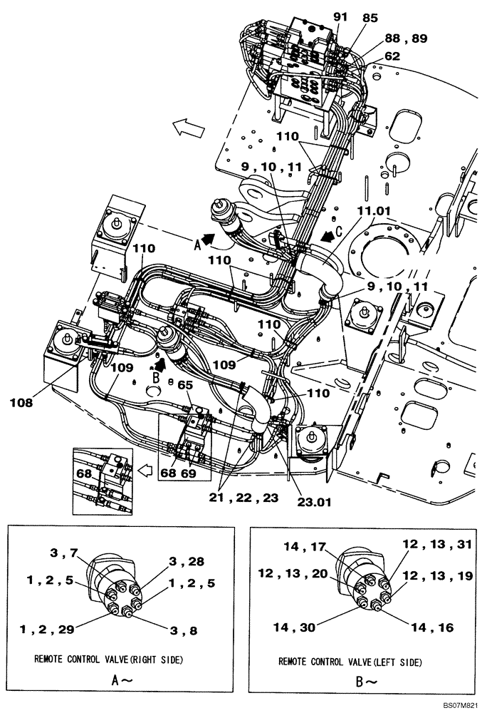 Схема запчастей Case CX75SR - (08-36) - PILOT CONTROL LINES - MODELS WITHOUT LOAD HOLD (08) - HYDRAULICS