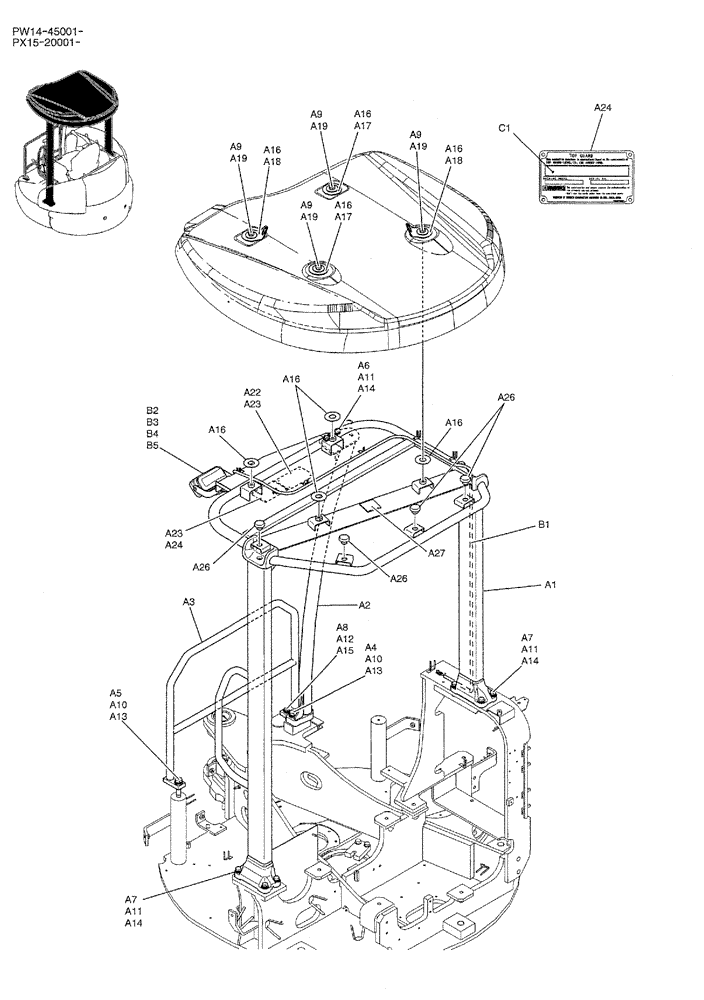 Схема запчастей Case CX36B - (01-054) - CANOPY ASSY (05) - SUPERSTRUCTURE