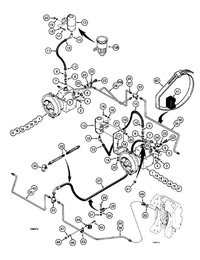 Схема запчастей Case W14 - (398) - BRAKE SYSTEM, BRAKE ACTUATOR TO WHEEL CYLINDERS - MODELS WITH DISC BRAKES (07) - BRAKES