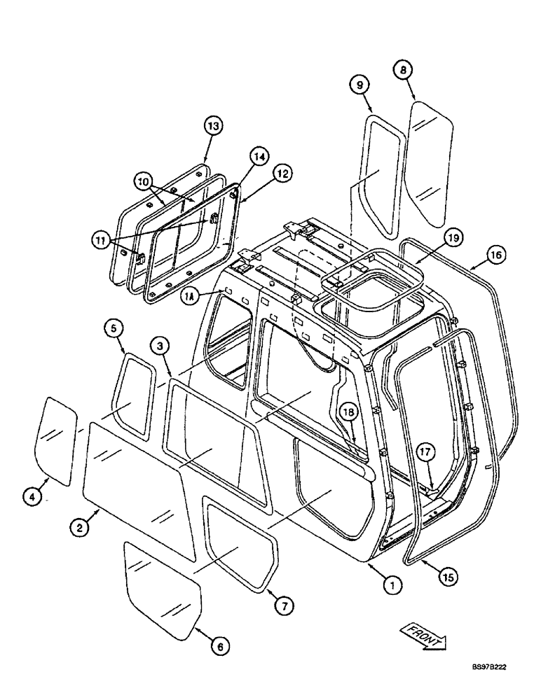 Схема запчастей Case 9007B - (9-54) - CAB AND GLASS (09) - CHASSIS