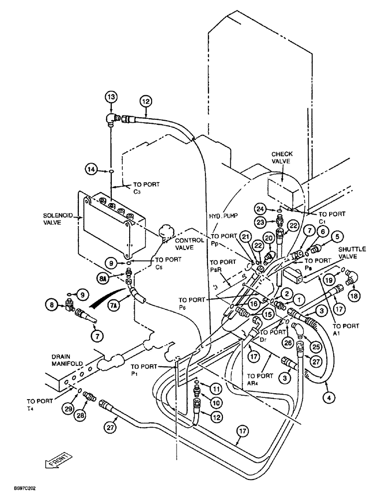 Схема запчастей Case 9030B - (8-054) - CONTROL VALVE PILOT LINES (08) - HYDRAULICS