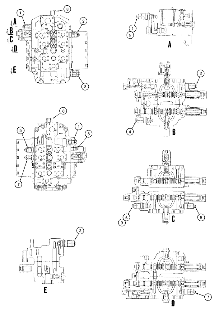 Схема запчастей Case 9050B - (8-164) - CONTROL VALVE, WORKING CIRCUIT RELIEF VALVES (08) - HYDRAULICS