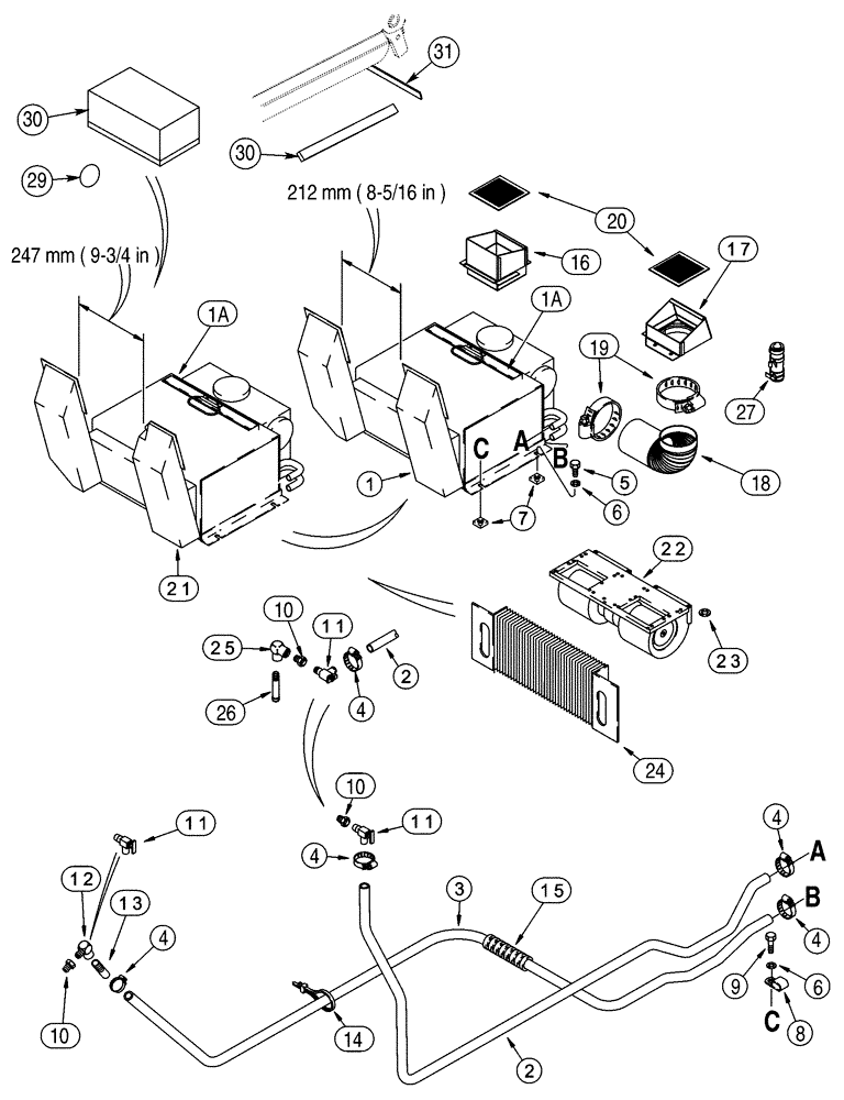 Схема запчастей Case 95XT - (09-53) - HEATING SYSTEM HEATER, FLOOR (09) - CHASSIS/ATTACHMENTS