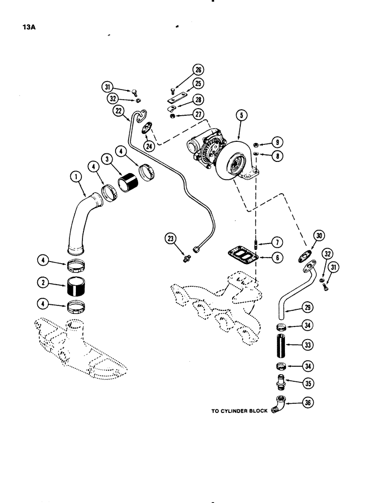 Схема запчастей Case 450B - (013A) - TURBOCHARGER SYSTEM, 207 TURBOCHARGED DIESEL ENGINE (01) - ENGINE