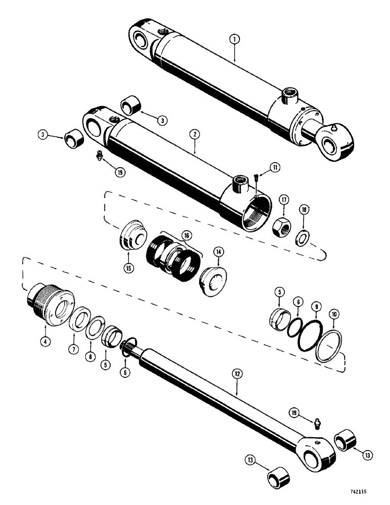 Схема запчастей Case 350 - (290) - D28163 AND D29919 ANGLE CYLINDERS - ANGLE DOZER, HAS SPLIT INNER & OUTER ROD WIPERS (07) - HYDRAULIC SYSTEM