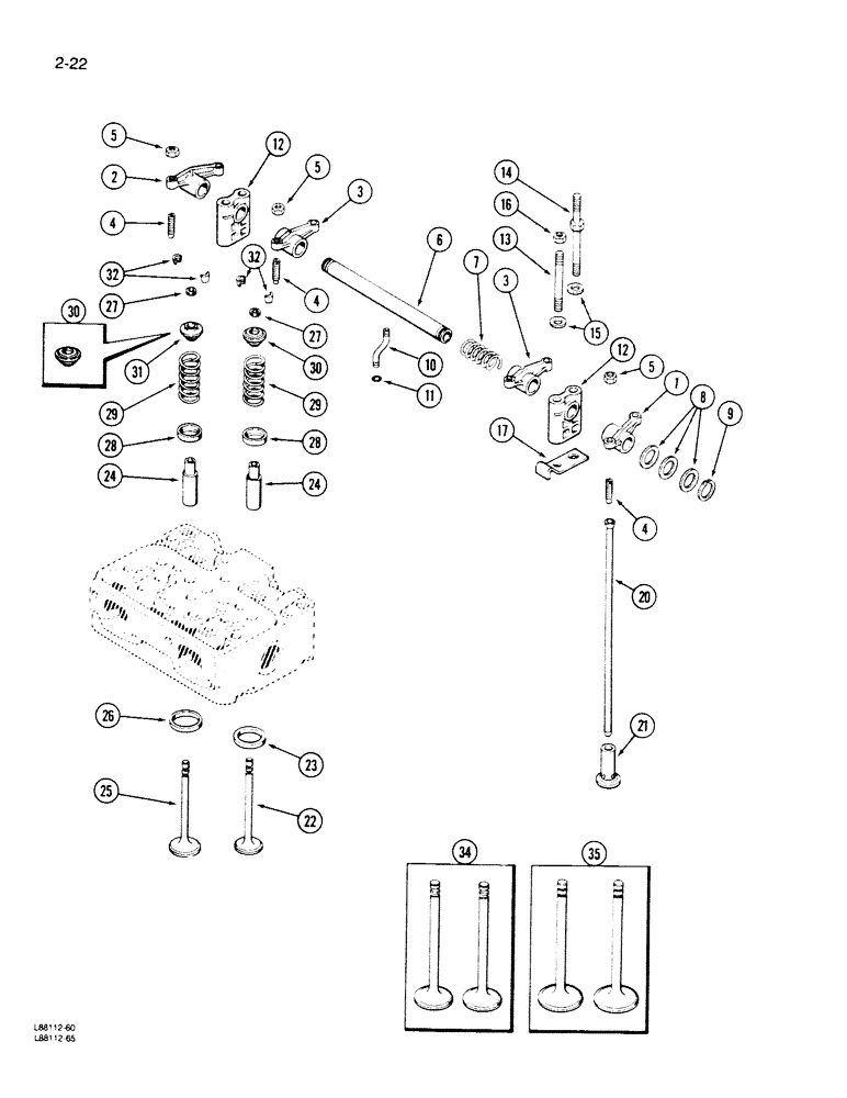 Схема запчастей Case 1450B - (2-22) - VALVE MECHANISM, 504BDT DIESEL ENGINE (02) - ENGINE