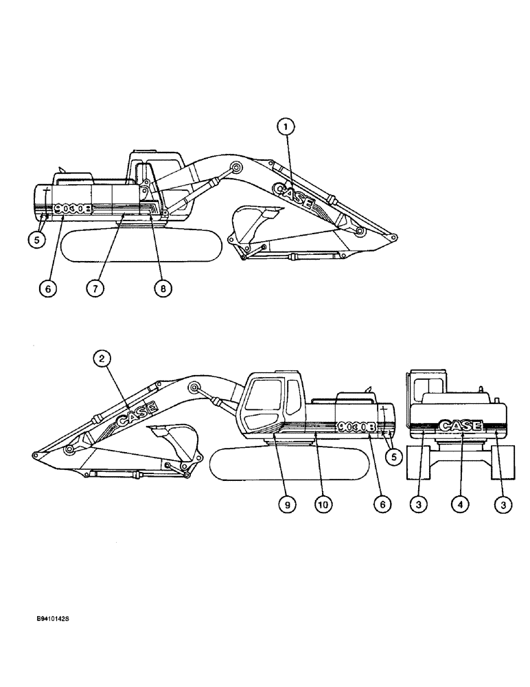 Схема запчастей Case 9030B - (9-144) - DECALS, MODEL IDENTIFICATION AND STRIPING (09) - CHASSIS